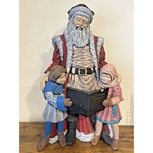 Vintage Ceramic Piece Santa Claus with Two Children Reading Book  Christmas